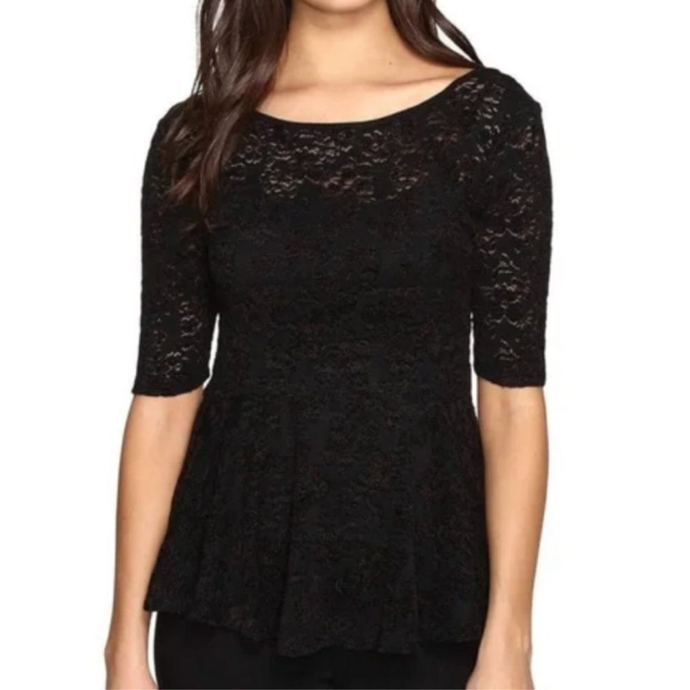 Free People Womens Black Lace Peplum Top Size S Backless Romantic Goth